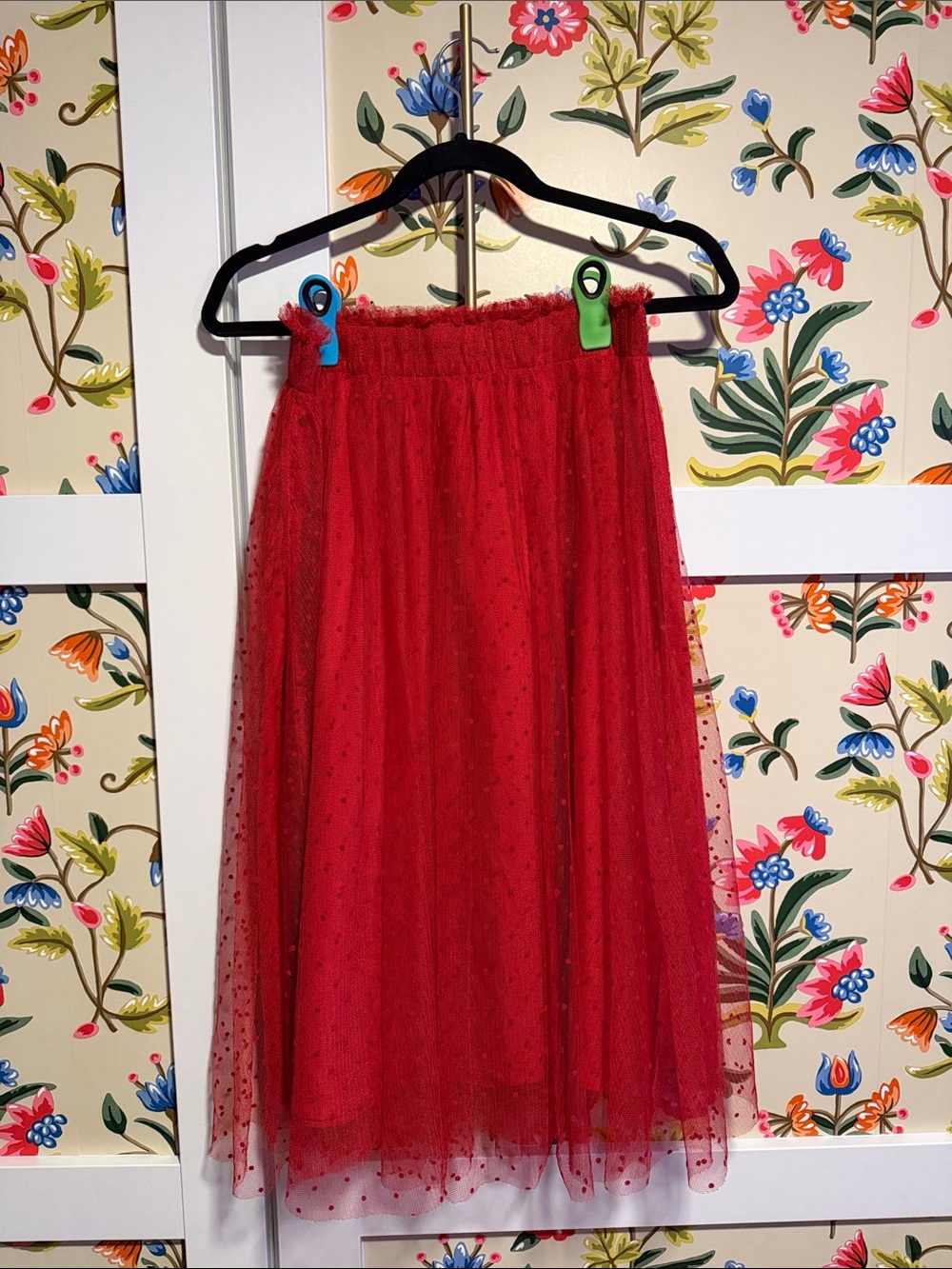 Disney Smow White Red Tulle Midi Skirt with Dot Overlay